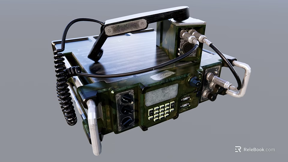 Military Communication Device With Handle Coiled Cable Display Screen And Buttons 3d model