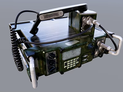 Military Communication Device With Handle Coiled Cable Display Screen And Buttons 3d model