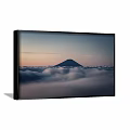 Framed Landscape Painting Featuring Mountain Above Sea of Clouds at Sunset Sky