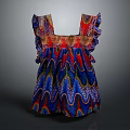 Vibrant Women's Dress with Square Neckline Ruffled Sleeves and Colorful Wave Pattern