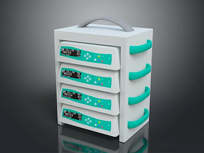White Medical Device With Four Drawers Digital Displays Control Buttons And Green Handles 3d model