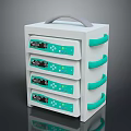White Medical Device With Four Drawers Digital Displays Control Buttons And Green Handles
