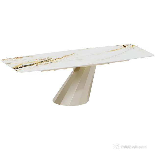 Modern Dining Table Set With White Marble Top And Pleated Pedestal Base Design 3d model 