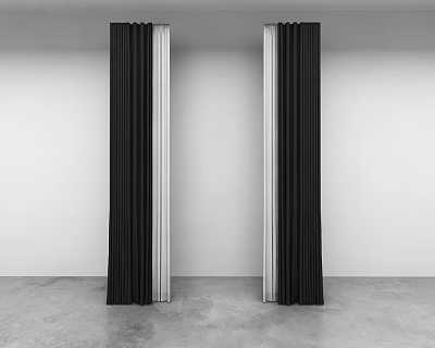 Modern Floor Length Black Curtains In Interior With White Walls And Gray Floor 3d model Modern Floor Length Black Curtains In Interior With White Walls And Gray Floor 3d model