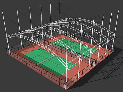 Outdoor Sports Fitness Facility With Two Green Courts Steel Frame Structure And Red Surface 3d model
