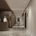 Modern Hospital Outpatient Corridor Design With Marble Flooring Elevators Green Plants And Lighting