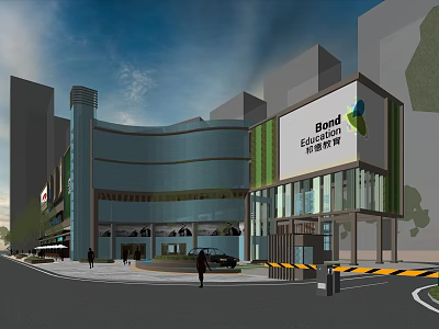 Bond Education Center Modern Building With Glass Facade And Street View 3d model