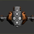 Orange Cosmic Spacecraft With Metallic Structure And Mechanical Components