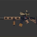 Modern Tactical Rifle With Orange Black Handguard And Tactical Scope Grip