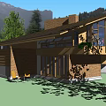 Modern Single Family House With Wooden Structure Brick Walls Sloped Roof Large Glass Windows Patio
