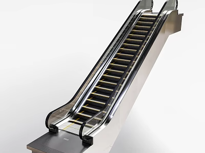 Modern Escalator Design With Stainless Steel Structure Transparent Side Panels And Black Steps 3d model