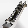 Modern Escalator Design With Stainless Steel Structure Transparent Side Panels And Black Steps