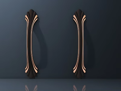 Pair Of Dark Brown Curved Handles With Golden Accent Lines For Cabinets 3d model