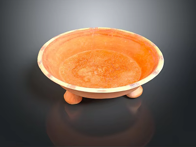 Orange Ceramic Bowl With Three Short Legs And Smooth Textured Surface 3d model