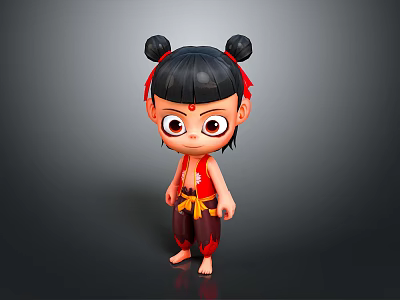 Cartoon Man Character 3D Model With Black Hair Red Outfit And Barefoot 3d model