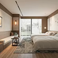 Elegant Hotel Guest Room with Wooden Decor Twin Beds Floral Painting and Garden View Window