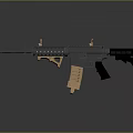 Modern Tactical Weapon Rifle With Black Barrel Brown Grip And Rail System