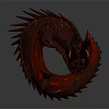 3D Mythical Creature Character Featuring Spiked Body Red Black Scales Sharp Teeth And Menacing Stance