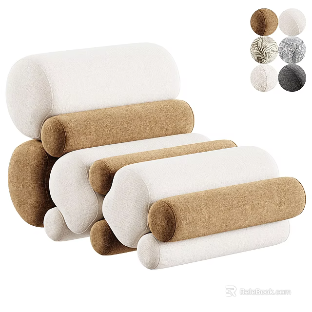 Cozy Lazy Sofa with Cylindrical Shape and Soft Fabric in White Brown Tones 3d model 