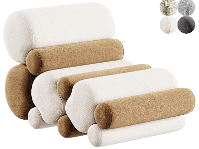 Cozy Lazy Sofa with Cylindrical Shape and Soft Fabric in White Brown Tones 3d model