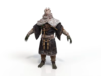 3D Rendered Fantasy Mythical Creature Character With Hooded Cloak And Ornate Belt 3d model