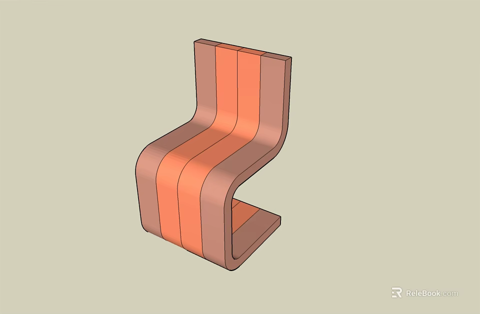 Unique Modern Curved Landscape Chair With Orange And Brown Striped Design 3d model 