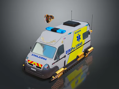 Yellow And White Ambulance With Tracks And Drone On Top For Emergency 3d model