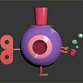 Playful Cartoon Animal With Purple Body Red Top Hat And Green Balls