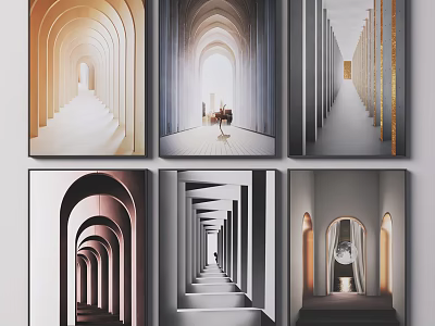 Modern Arched Corridor Decorative Paintings with Geometric Design and Light Effects 3d model