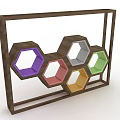 Wooden Frame Wall Mounted Storage With Colorful Hexagonal Compartments For Home