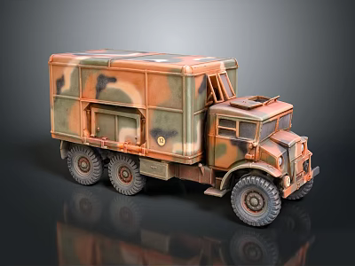 Vintage Military Truck Model With Camouflage Paint And Six Wheeled Cargo Bed 3d model