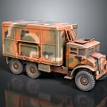 Vintage Military Truck Model With Camouflage Paint And Six Wheeled Cargo Bed