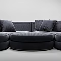 Modern Black Fabric Modular Sofa Set With Circular Seats And Plush Cushions