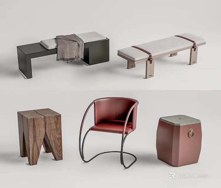 Elegant Modern Red Leather Leisure Chair With Curved Metal Frame Design 3d model 