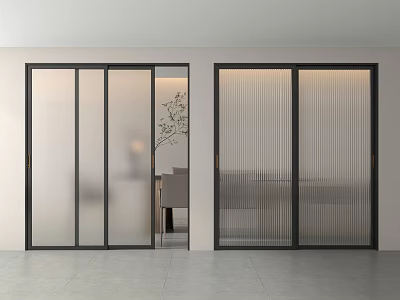 Modern Interior Sliding Doors Design With Glass Panels Black Frames And Home Decor 3d model