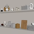 Minimalist Modern Decorative Ornaments Set On White Shelves With Vases Books And Woven Baskets