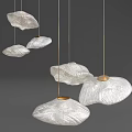 White Textured Pendant Lights with Gold Base Leaf Shaped Design Modern Interior Decor 3d model