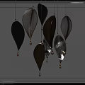 Brown and Silver Leaf Shaped Pendant Lights with Metallic Texture Against White Background 3d model