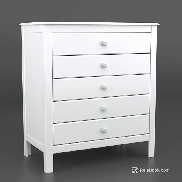 Modern White Entryway Side Cabinet With Five Drawers And Simple Design 3d model