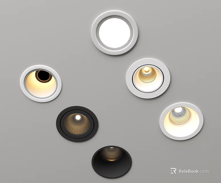 Modern Downlights And Spotlights With Different Shapes And Finishes For Interior 3d model 
