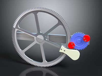 Hardware Tool Mechanical Gear System With Large Gear Small Gear Red Components And White Handle 3d model