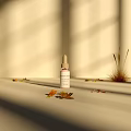 Perfume Cosmetic Serum Bottle With Fallen Leaves And Dry Grass In Minimalist Setting