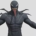 Venom Character Black Muscular Body With Back Spikes White Eyes And Open Mouth Red Tongue