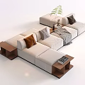 Modern Beige Sectional Sofa With Decorative Pillows Side Tables And Plant 3d model