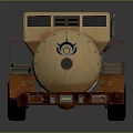 Beige Rusty Military Truck With Red Cylindrical Tank And Get Out Of The Way Text