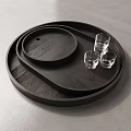 Stylish Dinnerware Set with Black Wooden Tray Circular Small Tray and Transparent Glass Cups