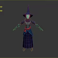 Witch Character in Blue Hat Purple Robe with Pink Sash and Outstretched Hands