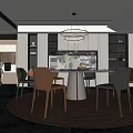 Modern Restaurant Interior With Round Dining Table Chairs Pendant Light And Area Rug