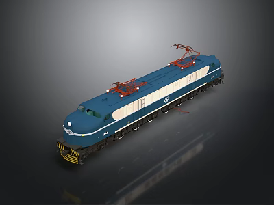 Blue and White Electric Train Model with Red Pantographs on Top and Detailed Design 3d model