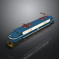Blue and White Electric Train Model with Red Pantographs on Top and Detailed Design